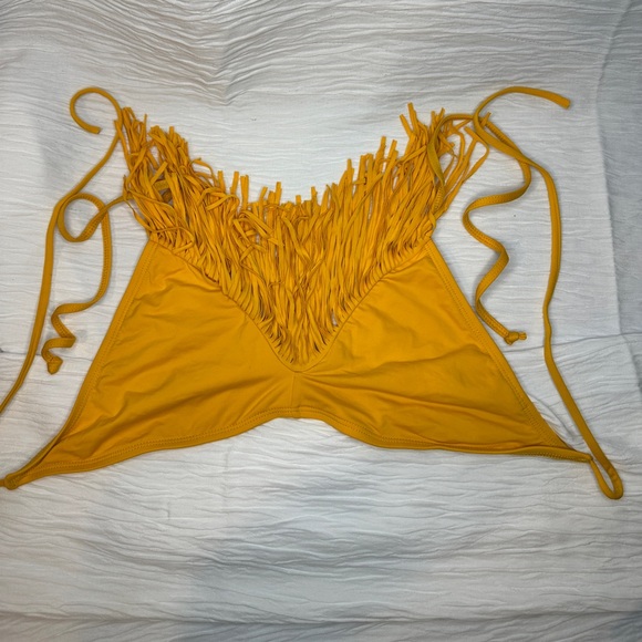L*Space Fringed Triangle Bikini Top Yellow Women's Size Large - Picture 6 of 8